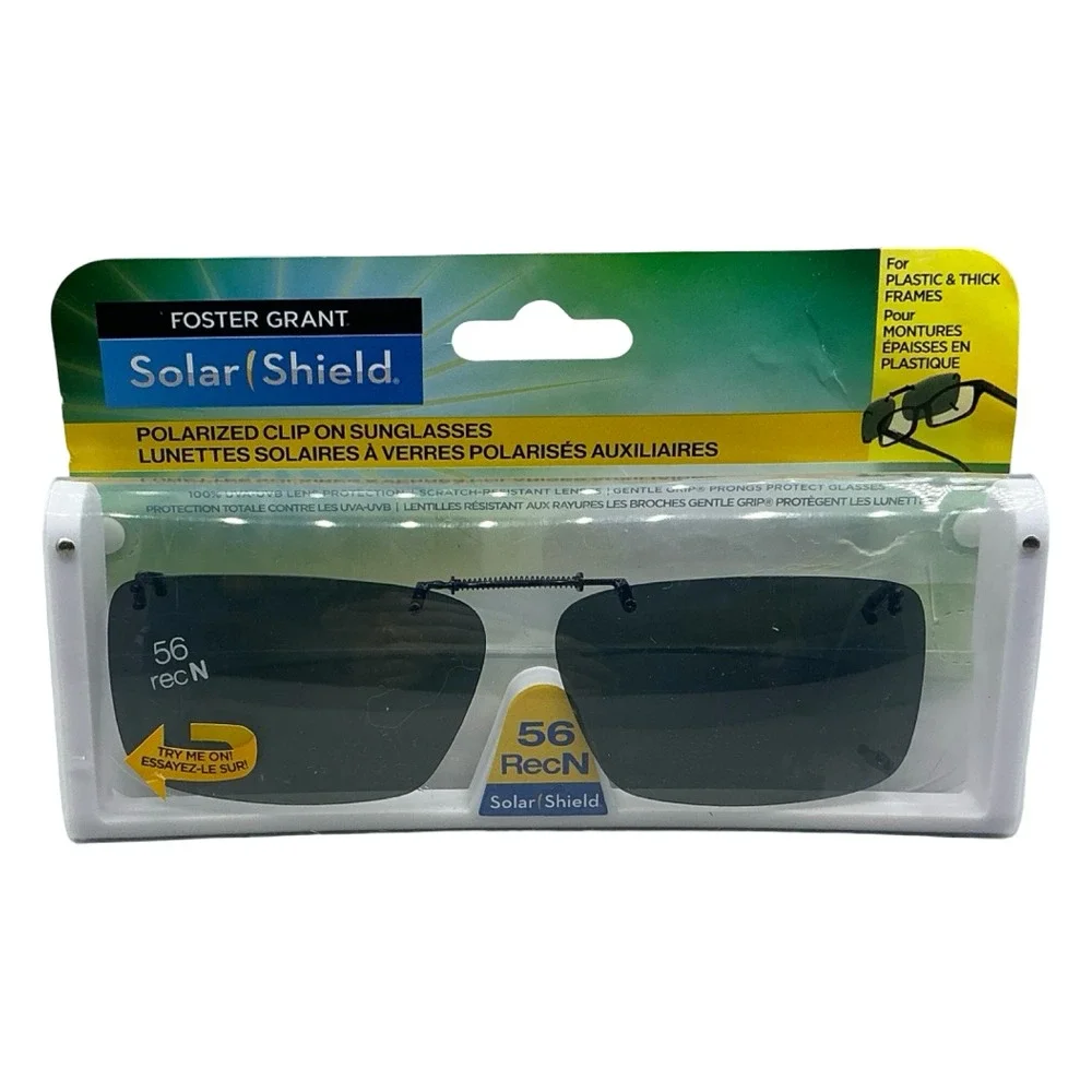 Foster Grant Solar Shield Polarized Clip On Sunglasses 56 RecN Gray Lenses NEW